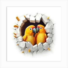 Parrots In The Hole Art Print