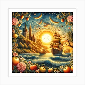 A magical sunset on a sailing ship in the ocean 2 Art Print