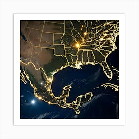 Usa At Night Art Print