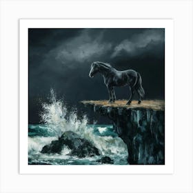 Black Horse On Cliff 10 Art Print