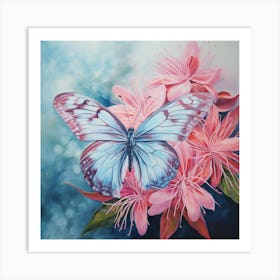 Butterfly On Pink Flowers Art Print