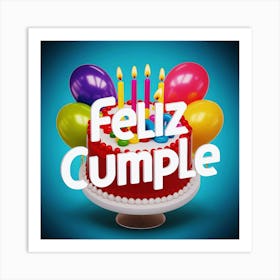 Feliz cumple and Feliz cumpleaños sign means Happy Birthday in Spanish language, Birthday party celebration gift with birthday cake candle colorful balloons best congratulation over light background wall artFeliz Cumple 21 Art Print