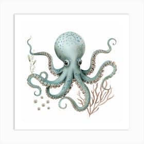 Storybook Style Octopus With White Background 1 Art Print