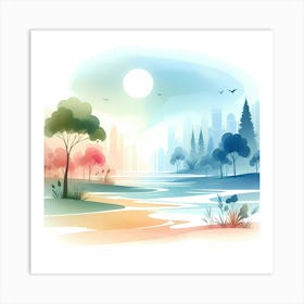 Watercolor City Landscape 1 Art Print