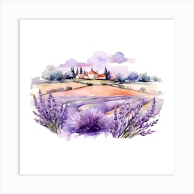 Lavender Field Watercolor Painting Art Print