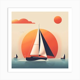 Sailboats At Sunset Art Print