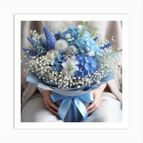 Blue And White Flower Bouquet 3 Art Print