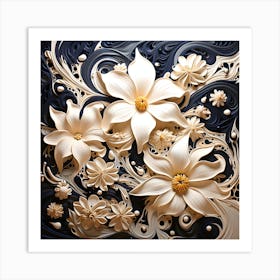 Flowers On A Black Background Art Print