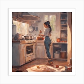 Girl In The Kitchen Art Print