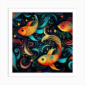 Goldfish Seamless Pattern Art Print