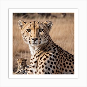 Cheetah Mother And Cub Art Print