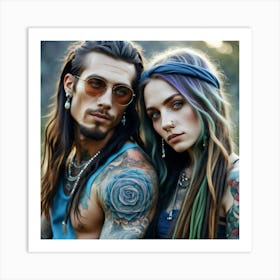 Couple With Tattoos Art Print