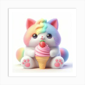 Rainbow Cat With Ice Cream Cone Art Print