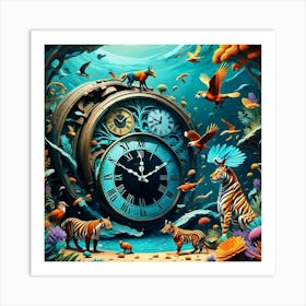 Clock In The Sea Art Print