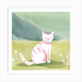 Pink Cat In The Meadow Art Print