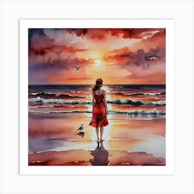 Girl At The Beach Art Print