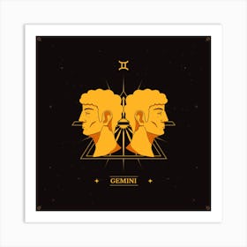 Gemini Gleam: Hand-Drawn Golden Logo Art Print