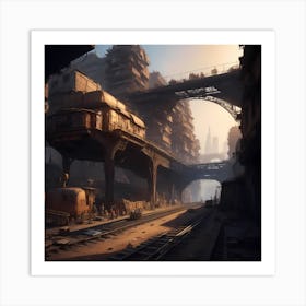 Slum District Beneath The Rusty Railway Bridge Art Print