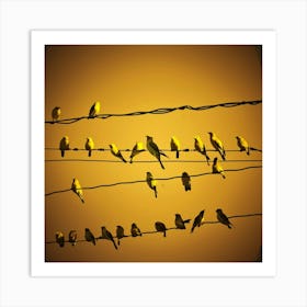 Birds On A Wire Yellow Art Illustration Photo Wt5i Ldjszo7grxpgiq Aa Ml4tpghxtg2kzwznj8iymq Art Print