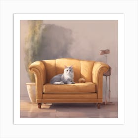 Cat Sitting On A Couch Art Print