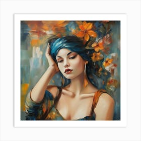 Woman With Flowers Art Print