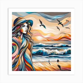 Girl At The Beach Art Print