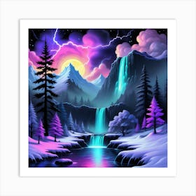 Waterfall In The Snow Art Print