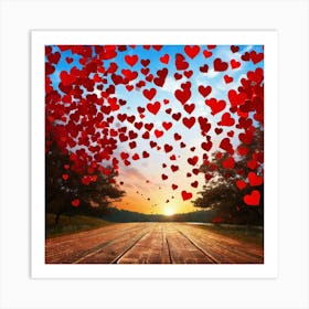 Hearts floating in neighborhood Art Print