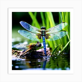 Nature Dragonfly Mating Couple Insect Sitting Duck Pond Lively Dvd Fauna Wild Animal Gras (15) Art Print