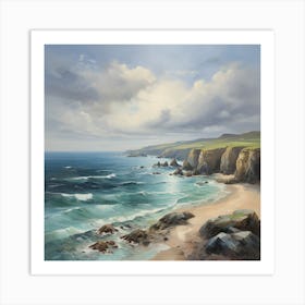 Ocean Meeting The Cliffs By The Sand Art Print