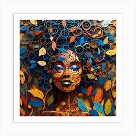 African Woman With Leaves 1 Art Print