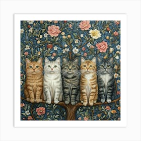 Four Cats In A Tree Art Art Print