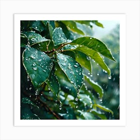 Raindrops On Leaves 1 Art Print