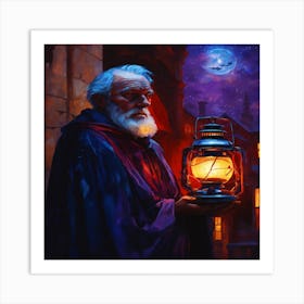 Old Man Holding Lantern Art Print