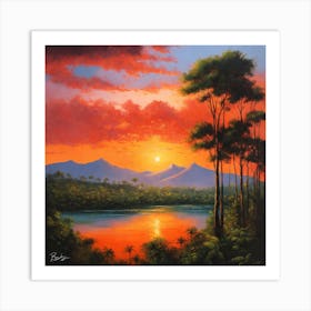 Sunset In The Jungle Art Print