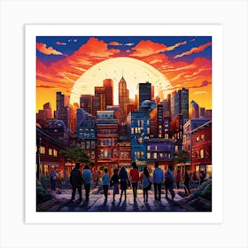 Cityscape At Sunset art print Art Print