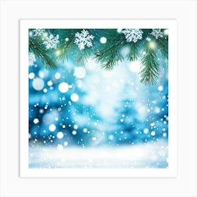 Abstract Winter Wonderland With A Closeup Of A Spruce Tree Branch Adorned With Snowflakes In The For Art Print