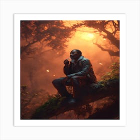 Man Sitting On A Tree Branch Art Print