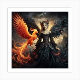 Portrays A Young Fairy Alongside A Phoenix Art Print