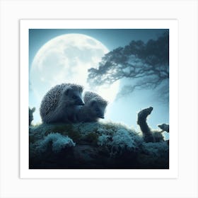 Hedgehogs At Night 2 Art Print