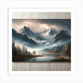 "A serene and misty mountain landscape." Wall Art3 Art Print