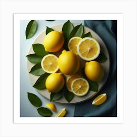 Lemons On A Plate Art Print