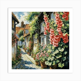 Hollyhocks Art Print