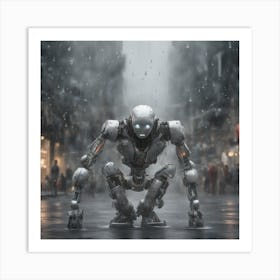 Robot In The Rain Art Print