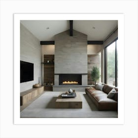 Modern Living Room With Fireplace 3 Art Print