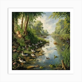 Ducks By The River Art Print