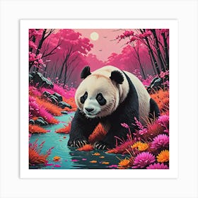 Panda Bear In The Water Art Print