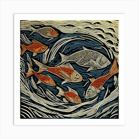 Fish In The Sea Linocut Space Around By Jacob Lawrence And Francis Picabia Perfect Composition Be Upscaled Art Print
