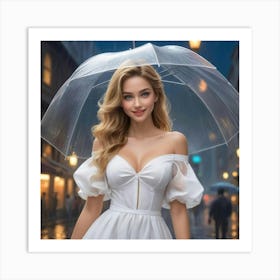 Beautiful Woman In White Dress 9 Art Print