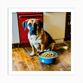 A Photo Of A Dog With A Bowl Of Food In Front Of I (1) Art Print